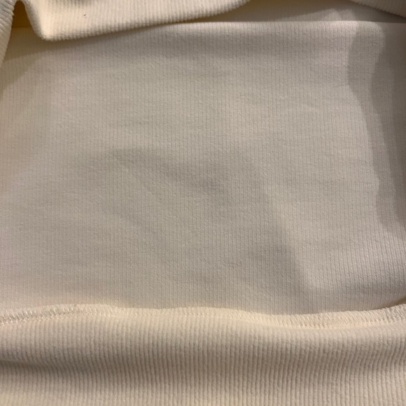 Ribbed White/Cream Hoodie Sweatshirt with Drawstring - Picture 5 of 5